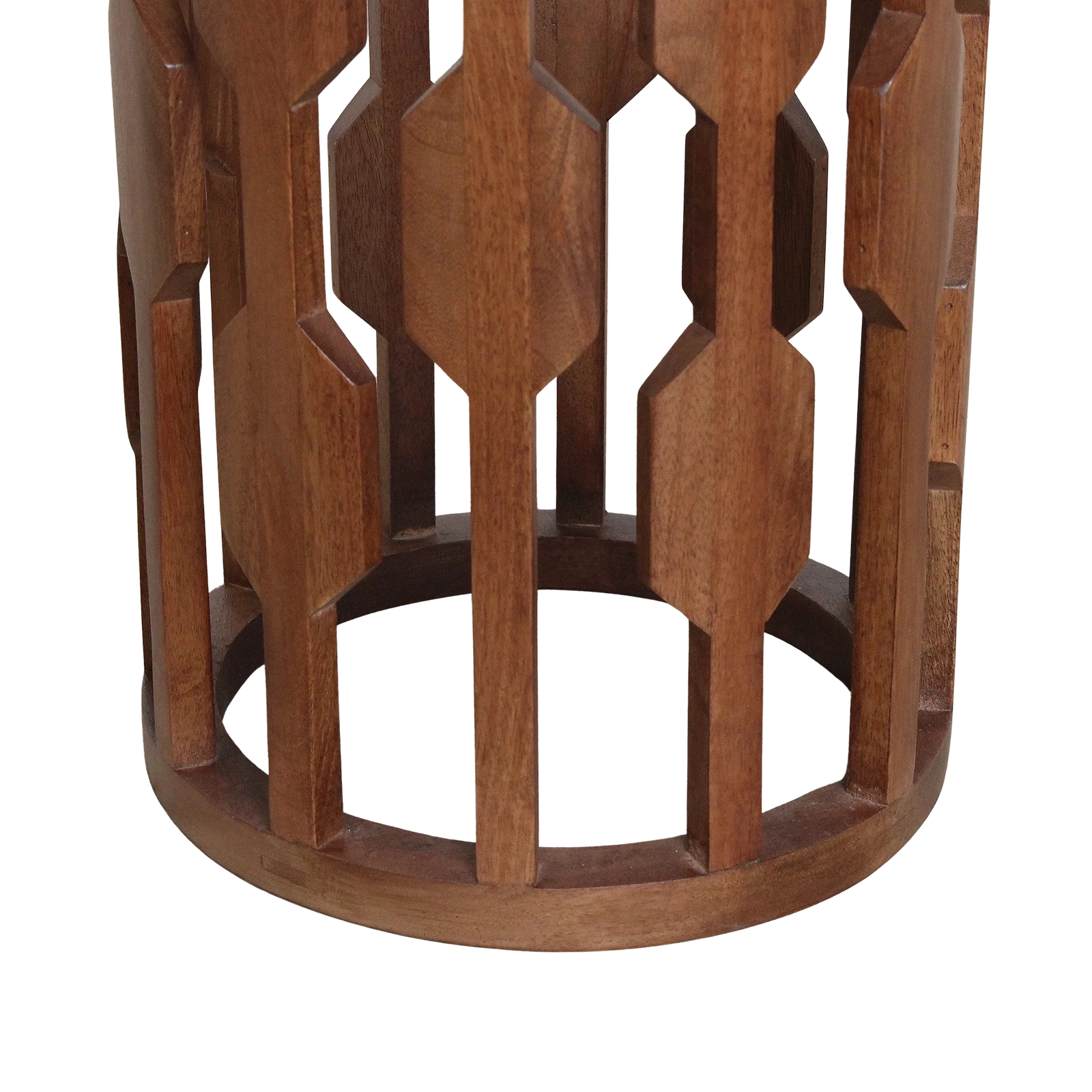 Kayu Living Lampung side table featuring a dark mango wood base with a geometric slatted design