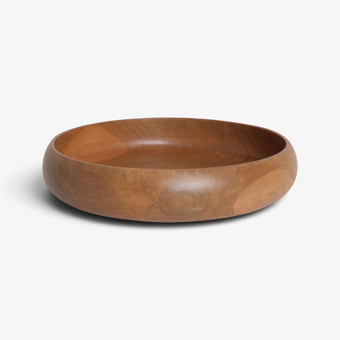 Kayu Living large 37 cm round teak bowl with a natural wood grain finish, perfect for home decor.