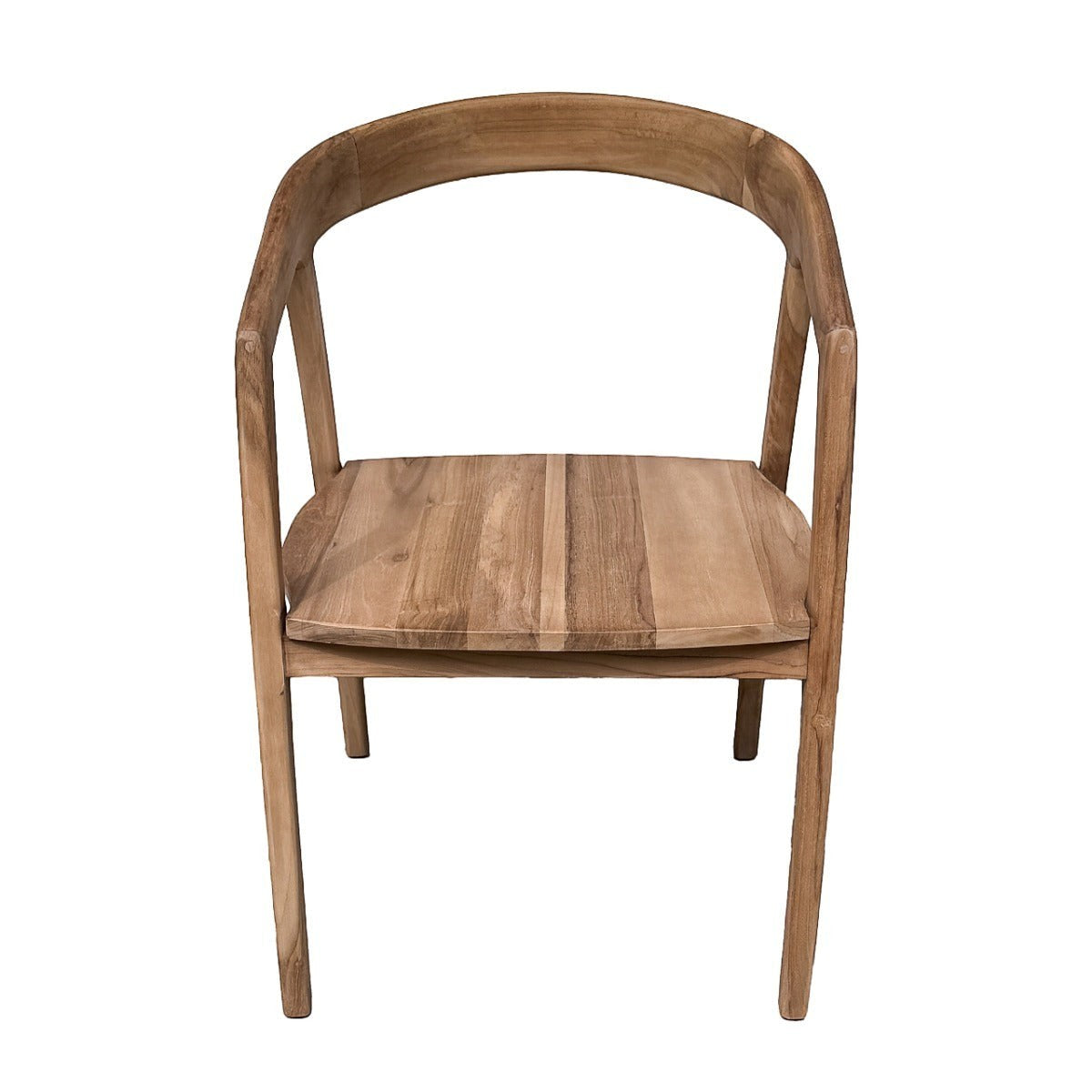 Kayu Living Lenzo dining chair in natural teak wood with a curved backrest and organic, fluid design.