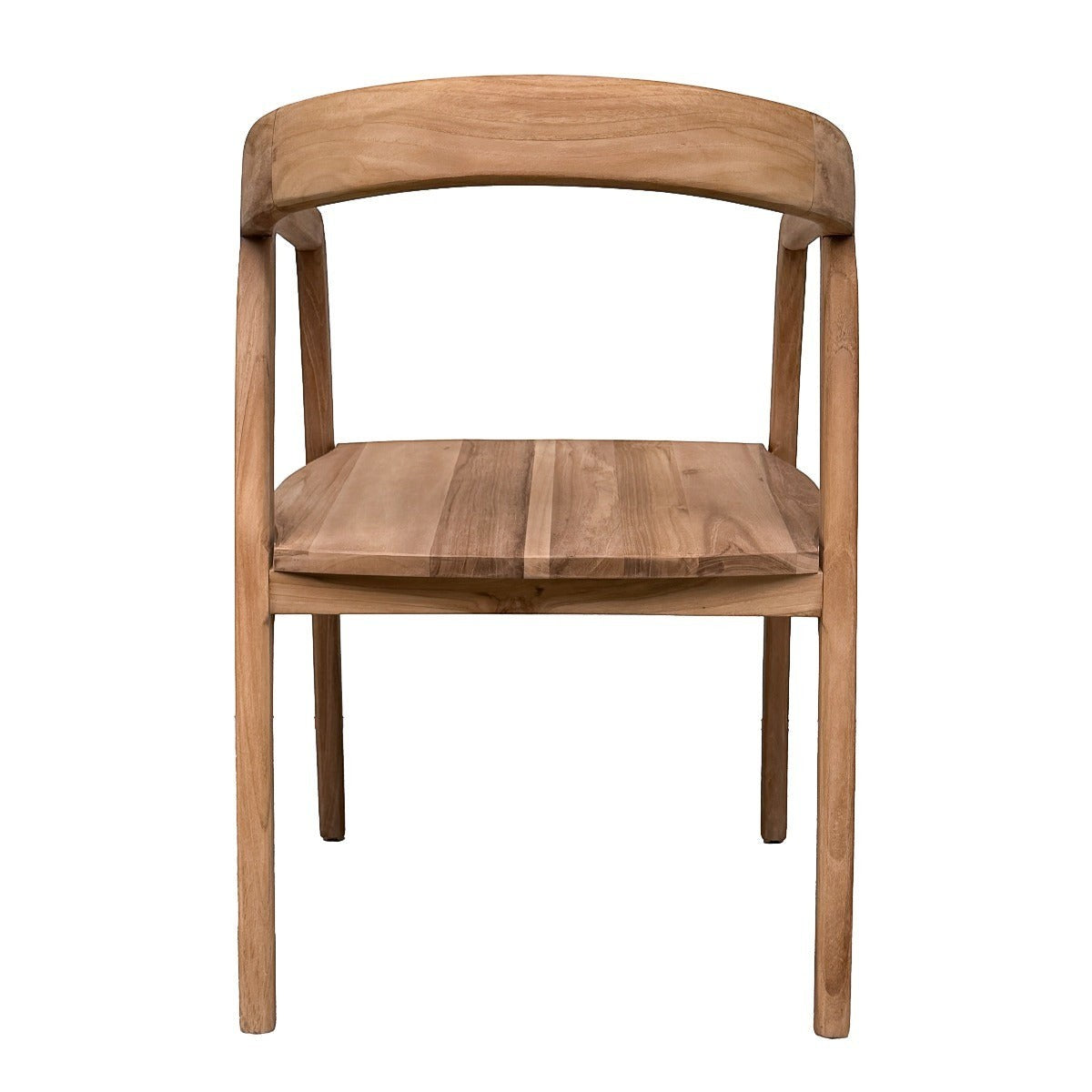Kayu Living Lenzo dining chair in natural teak wood with a curved backrest and organic, fluid design.