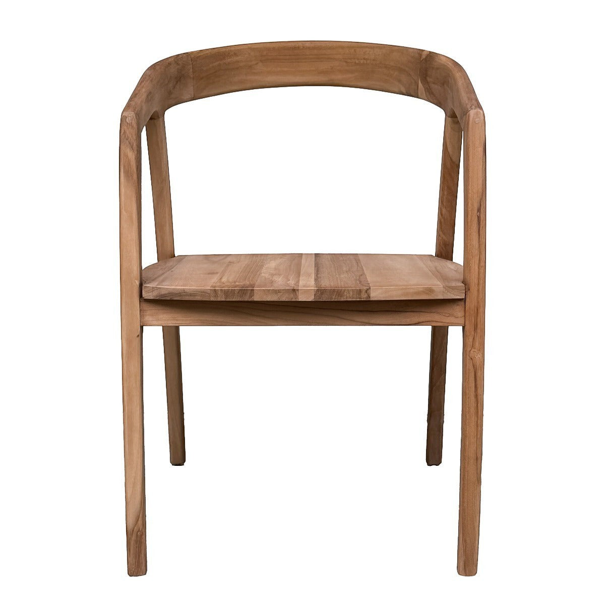 Kayu Living Lenzo dining chair in natural teak wood with a curved backrest and organic, fluid design.