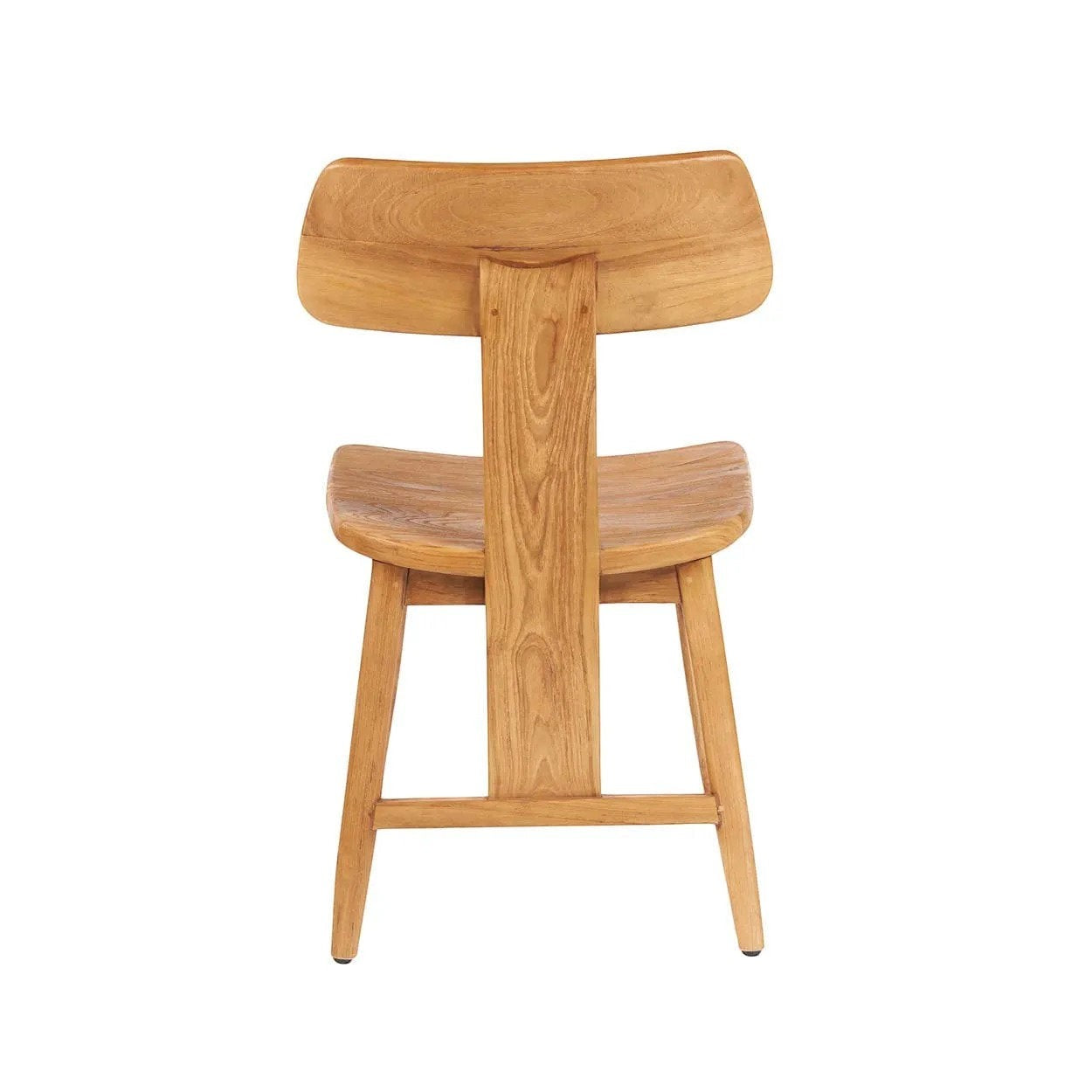 Kayu Living LovYa teak dining chair with a natural wood finish and modern, ergonomic backrest design.