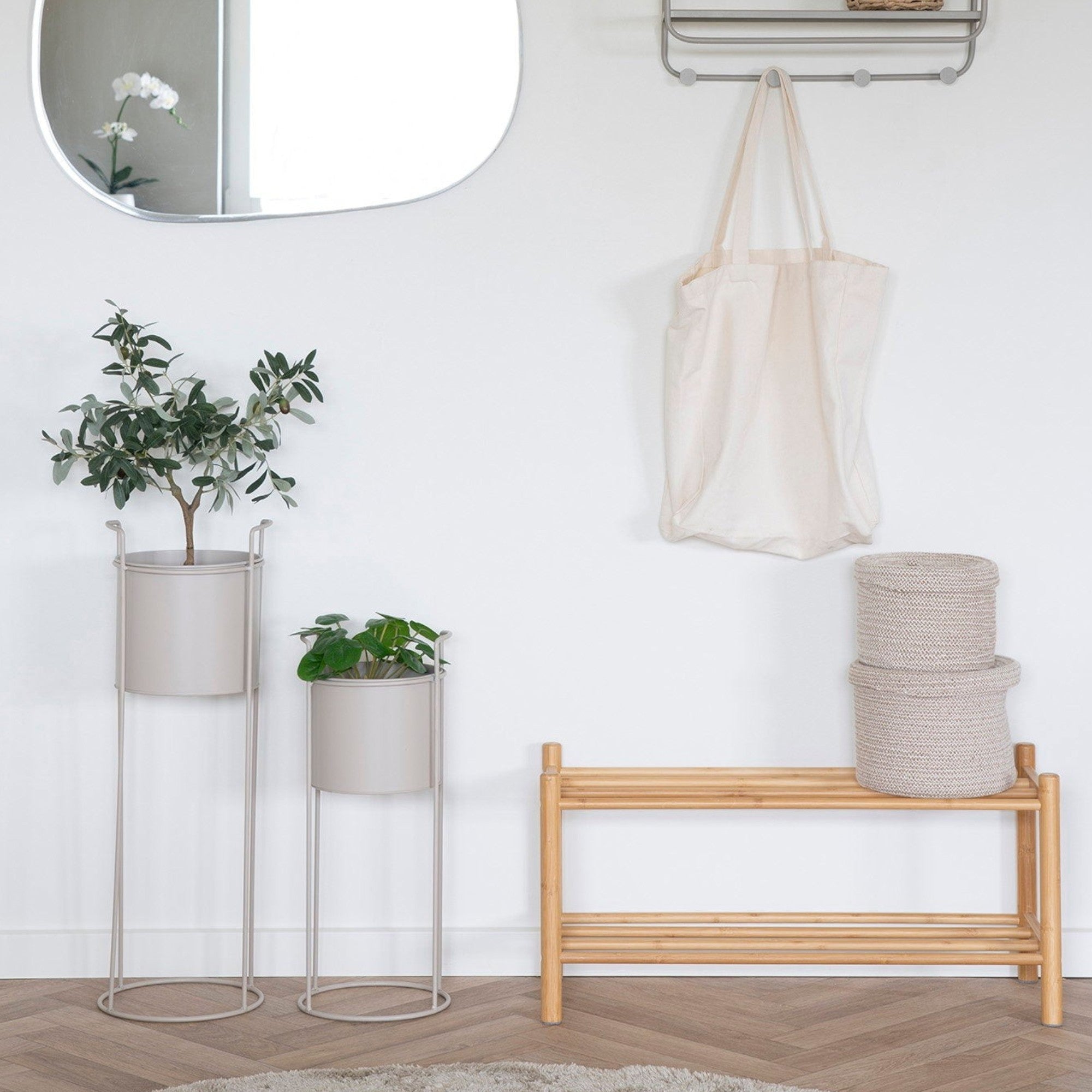 Kayu Living Manaus natural bamboo shoe rack with two tiers, perfect for entryways and closets.