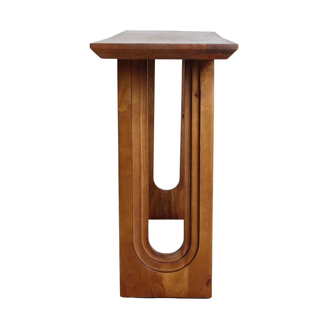 Kayu Living solid mango wood console table with a bullnose chamfered edge and unique natural wood grain side view