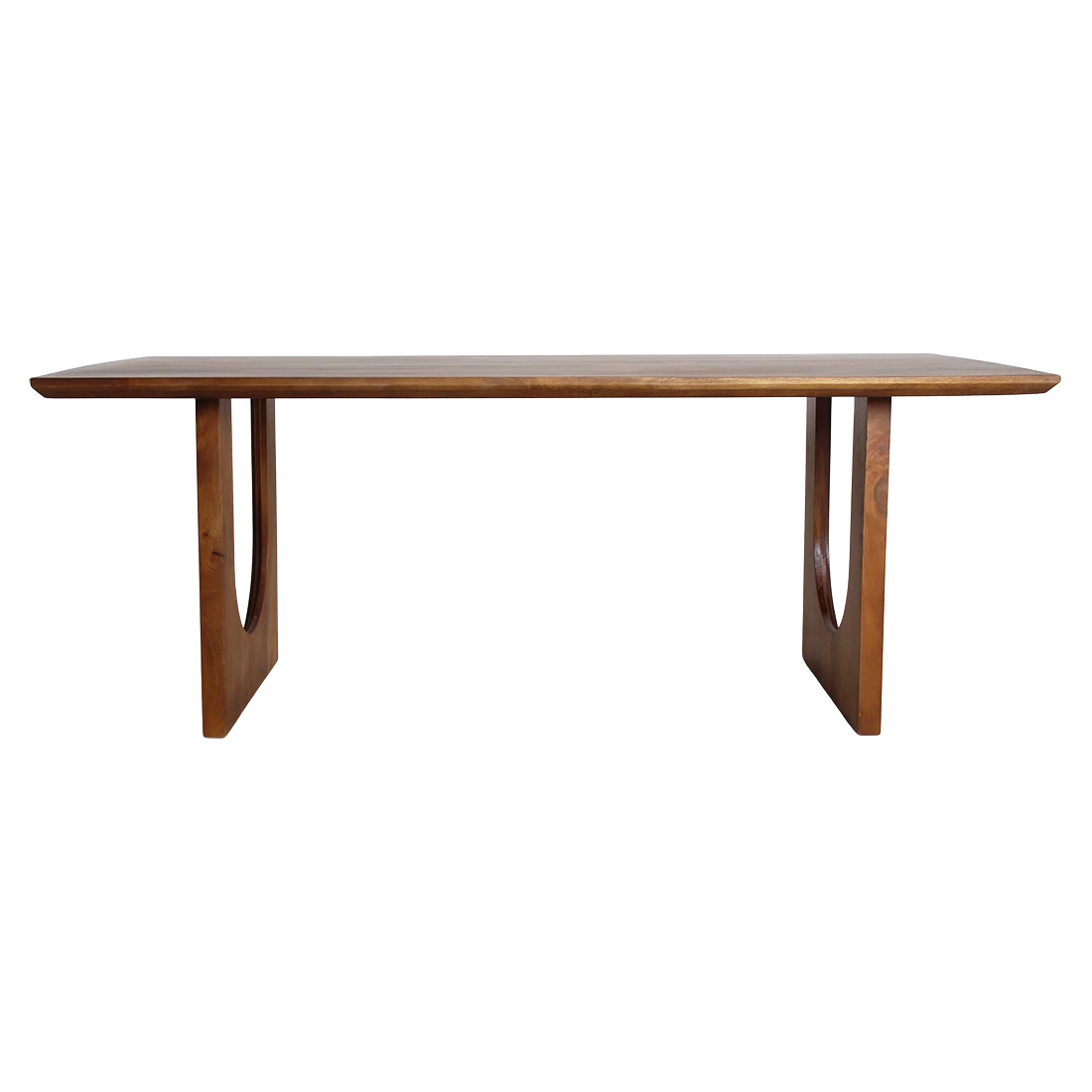 Kayu Living 180cm dining table made from reclaimed mango wood with a bullnose edge and unique cutout pedestal legs.