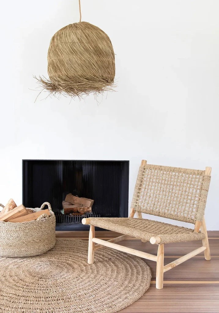 Kayu Living handwoven mendong grass pendant lamp with a natural, earthy tone and organic texture.