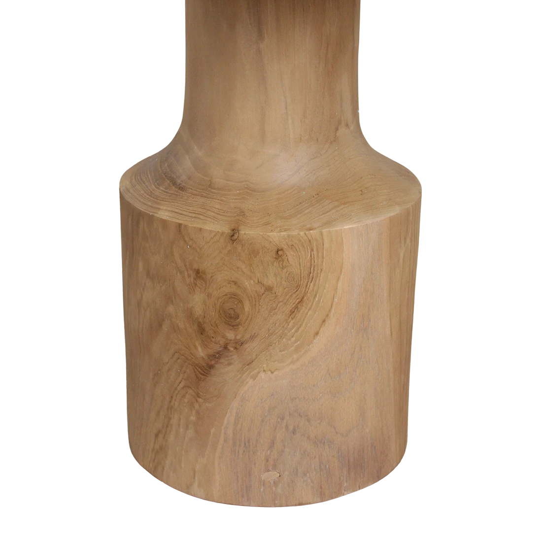 Kayu Living Nero Day side table in natural teak wood with a smooth cylindrical base and visible wood grain texture.