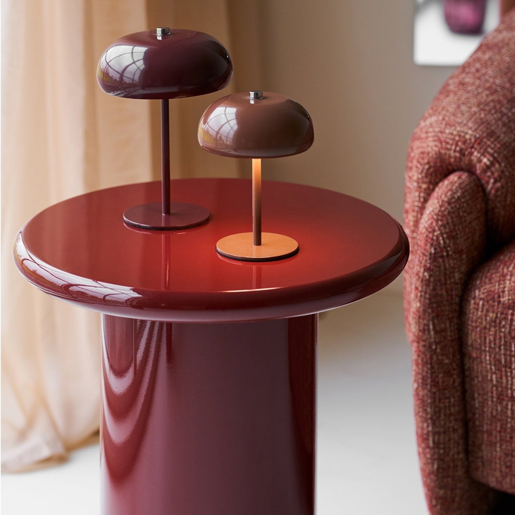 Kayu Living Otago burgundy MDF side table with modern compact design, Ø45 × H50 cm