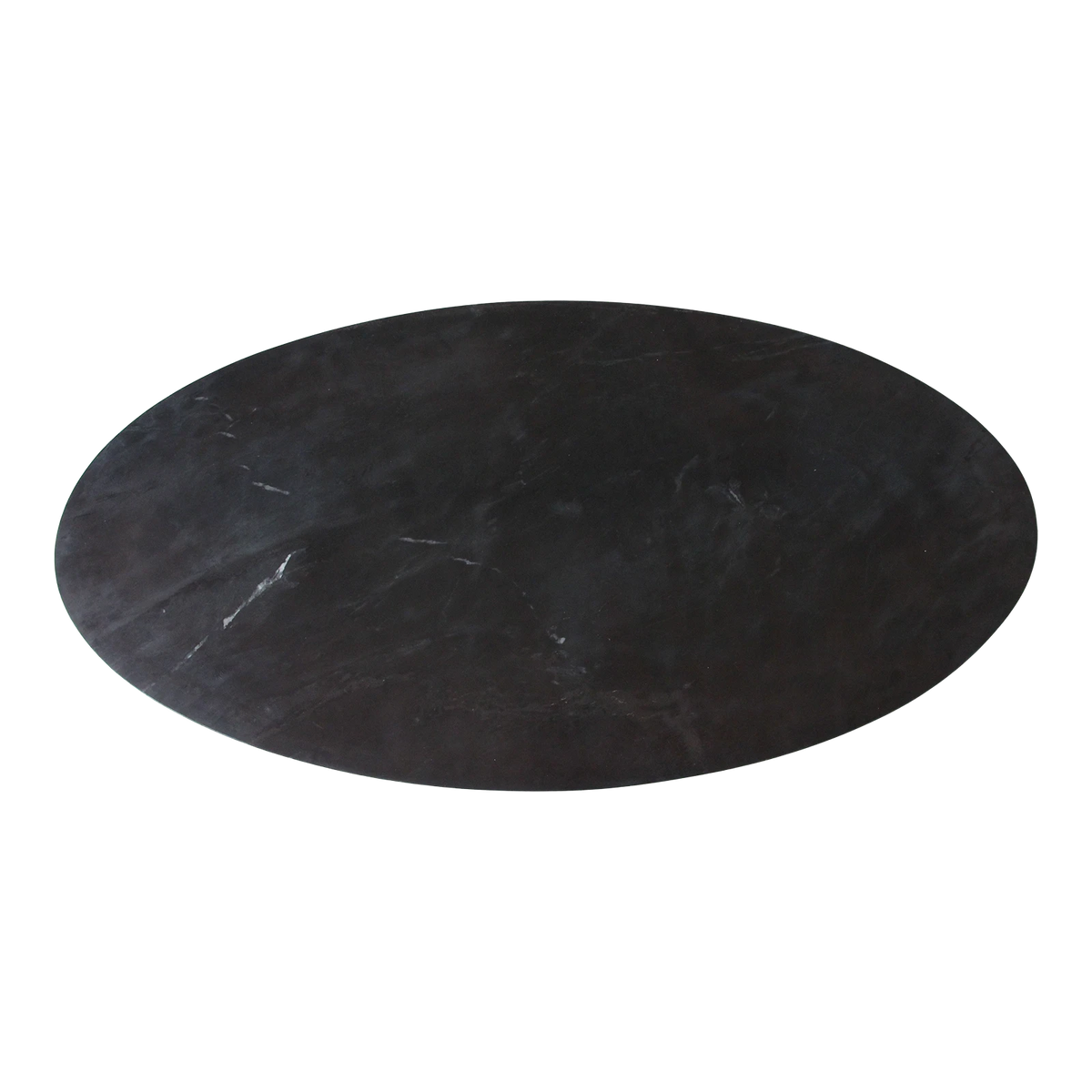 Kayu Living oval black marble coffee table top with natural white veining isolated on black background