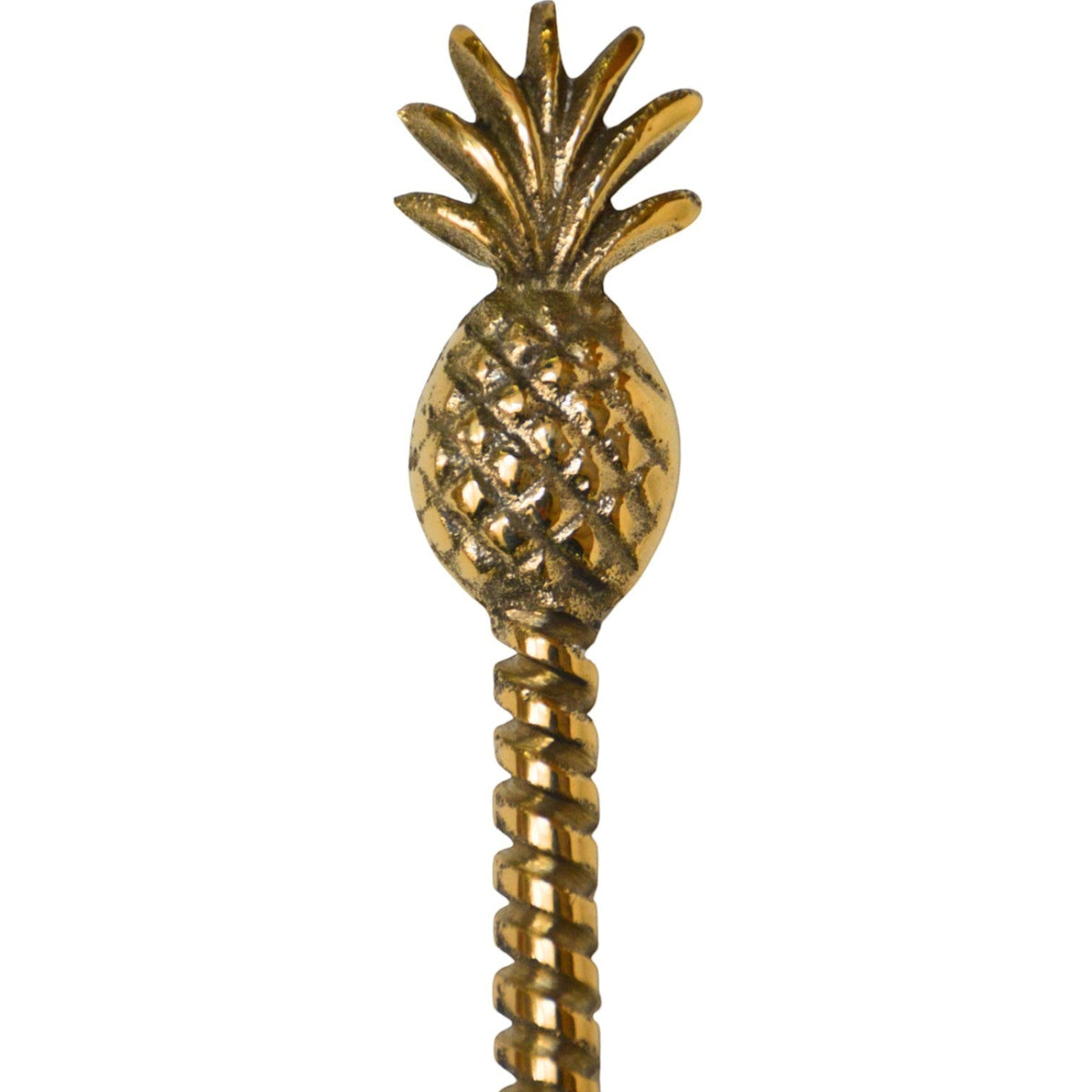 Kayu Living handcrafted brass spoon featuring a detailed pineapple motif on a twisted handle for bohemian decor.