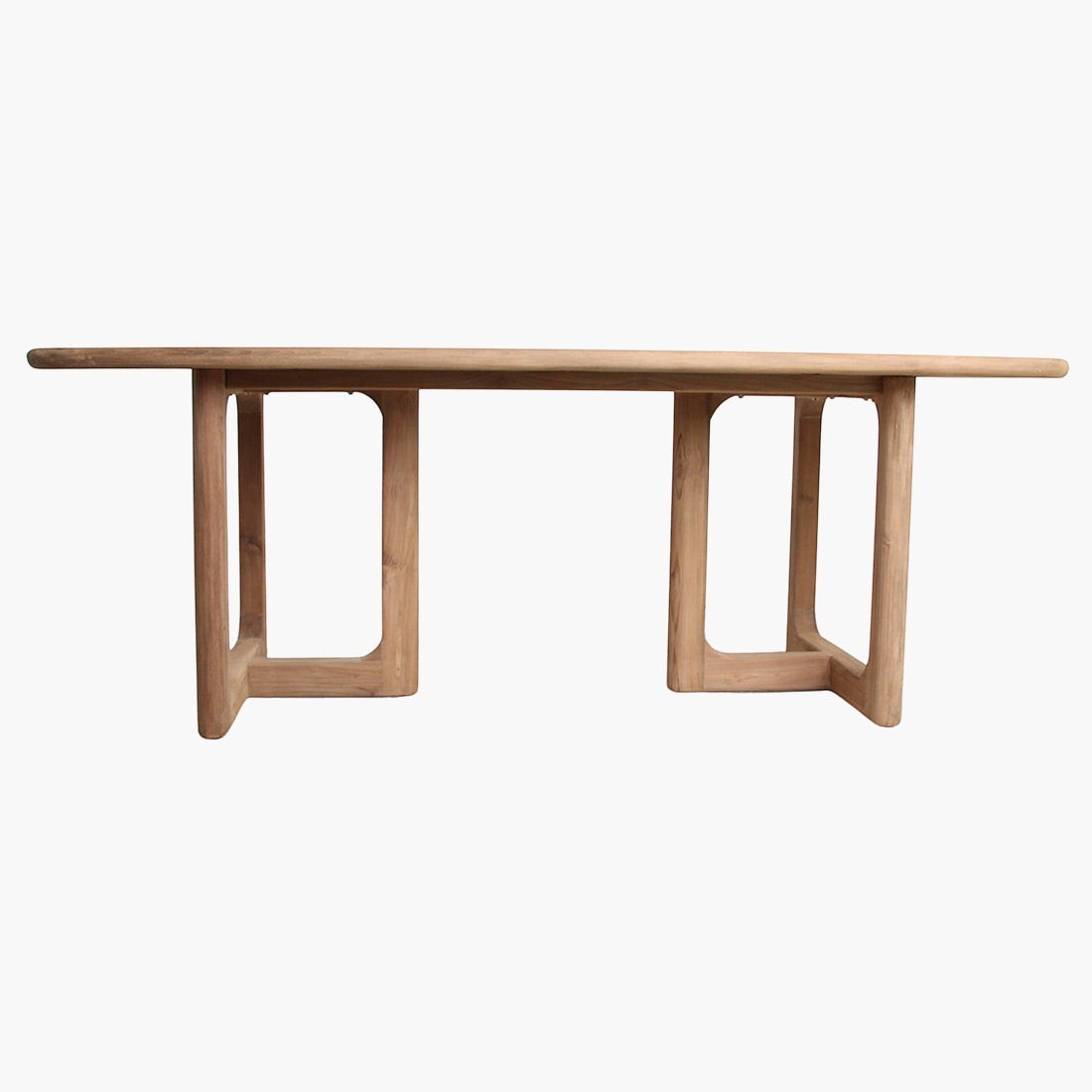 Kayu Living Primavera 240cm garden table made from recycled teak with rounded edges and organic U-shaped legs.