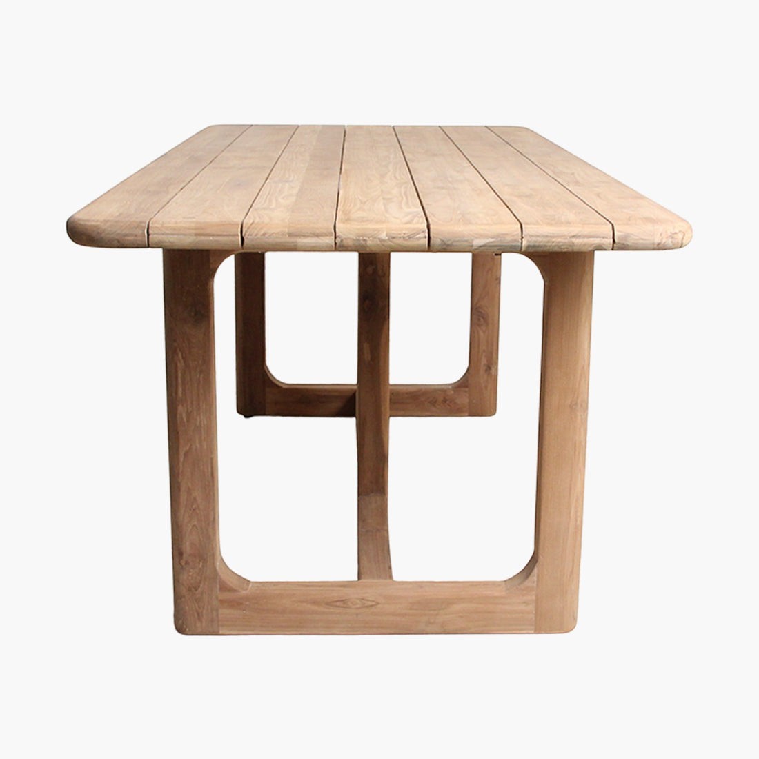 Kayu Living Primavera 240 cm garden table made from FSC recycled teak with rounded edges and U-shaped legs.