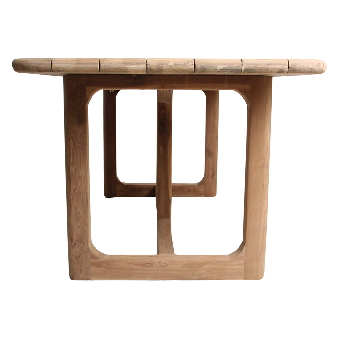 Kayu Living Primavera 200cm garden table made from recycled teak with rounded edges and organic U-shaped legs