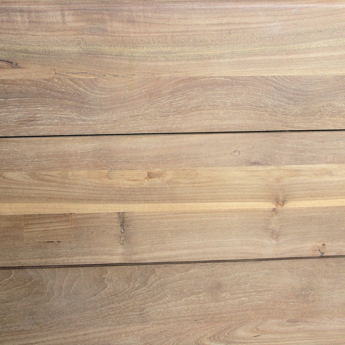 Close-up of the natural wood grain texture on a Kayu Living Primavera teak bar table surface.