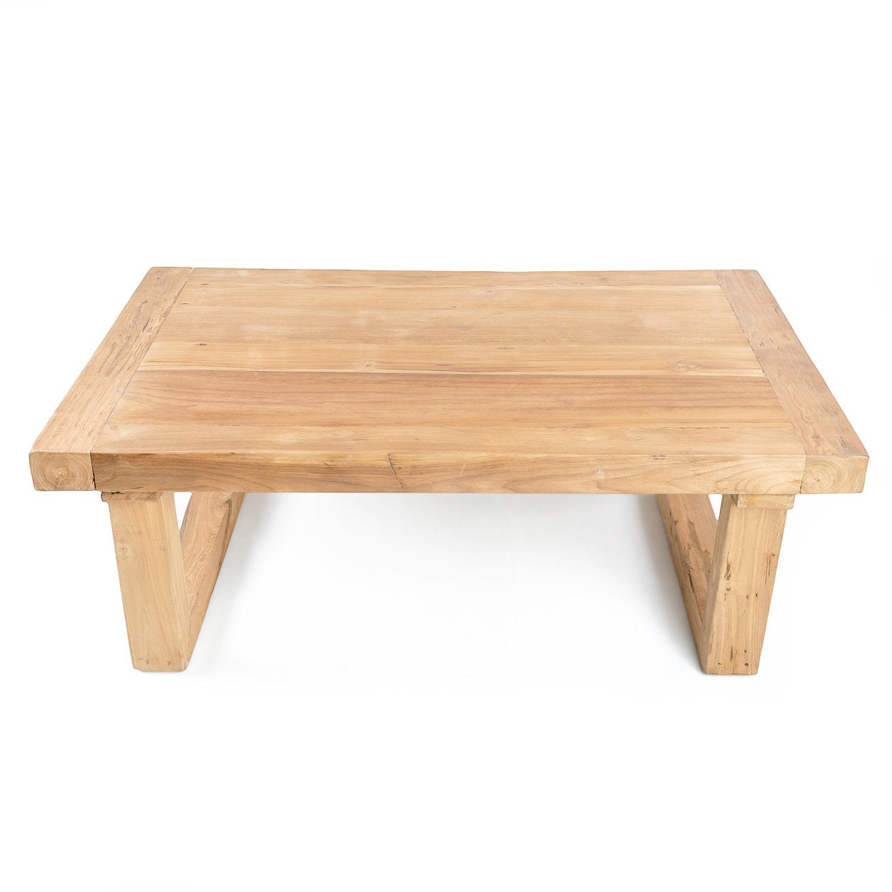 Kayu Living reclaimed teak wood coffee table with a natural finish and sturdy, minimalist design.