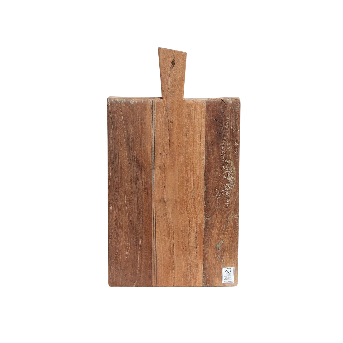 Kayu Living 40cm rustic snack board made from reclaimed FSC-certified wood with a sturdy handle and natural grain.