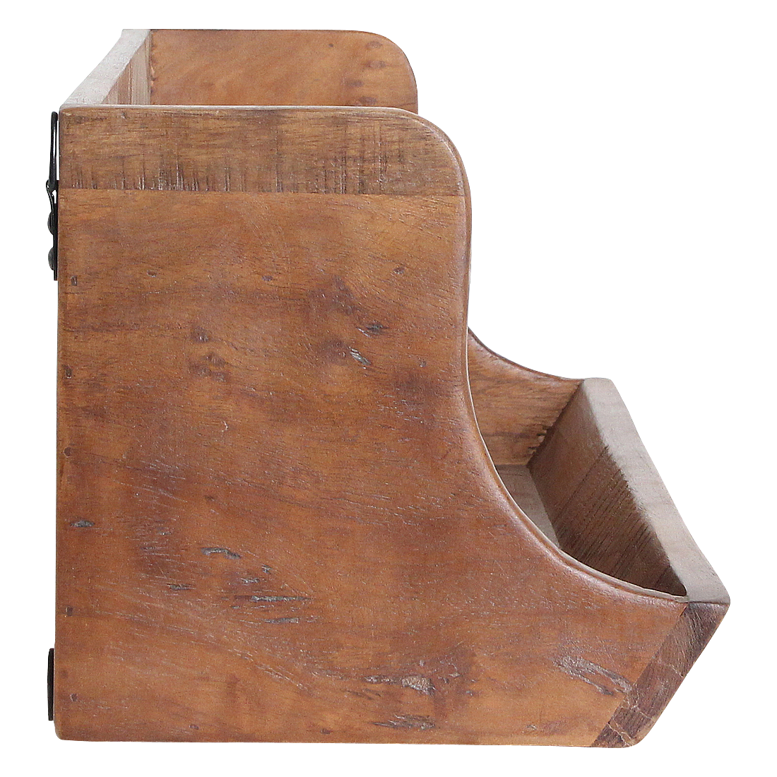 Kayu Living Factory two-tier wall shelf in dark reclaimed FSC-recycled wood with a side profile view