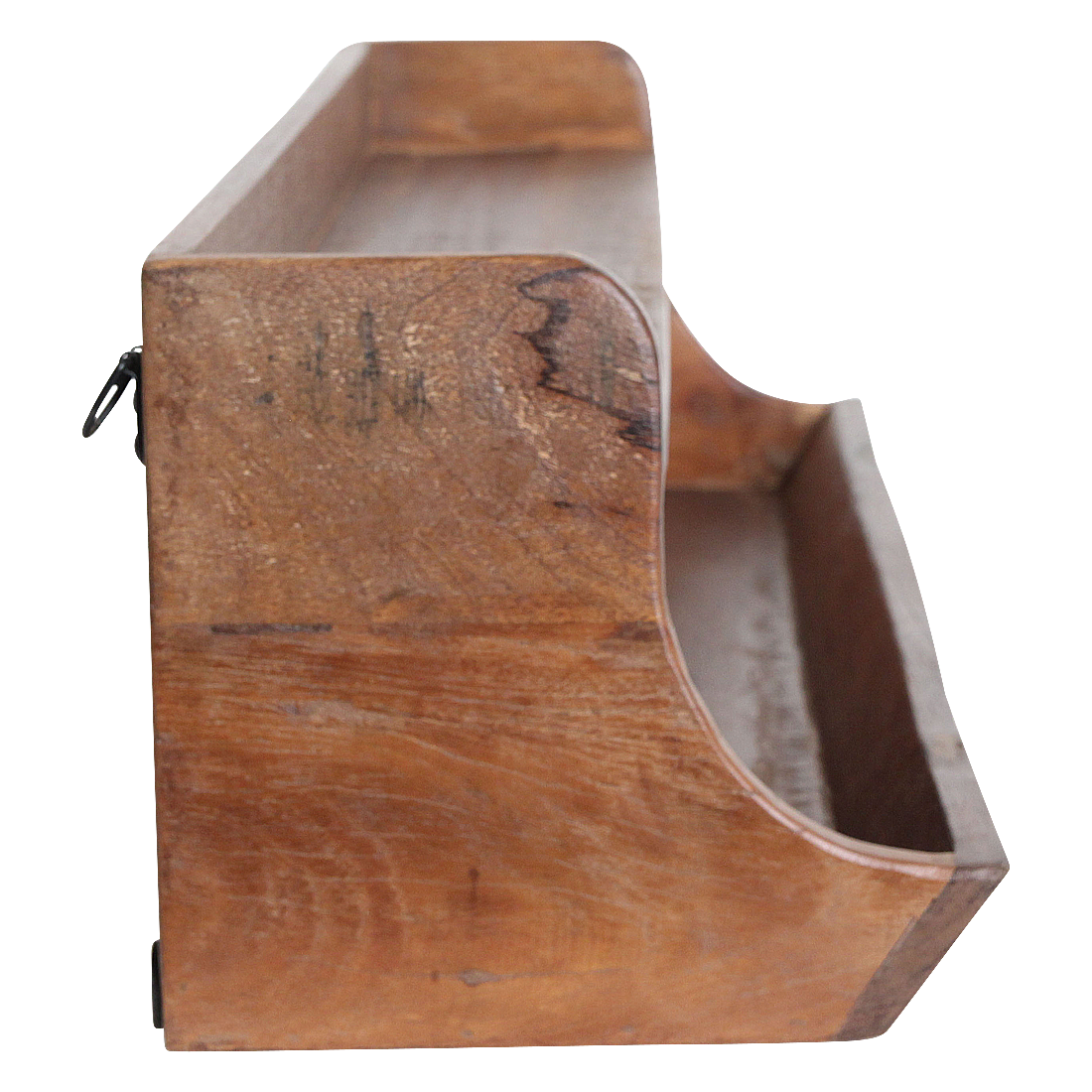 Kayu Living double-level wall shelf made from FSC-recycled hardwood with a raised edge for secure storage.