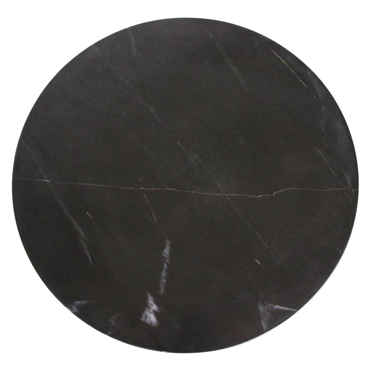 Kayu Living round black marble side table top with subtle white veining viewed from directly above