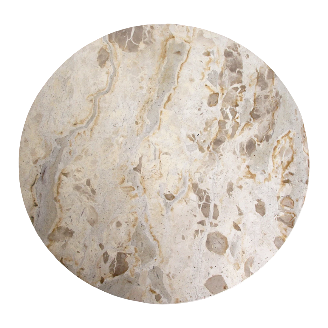 Kayu Living round cream marble side table top with unique natural stone veining patterns