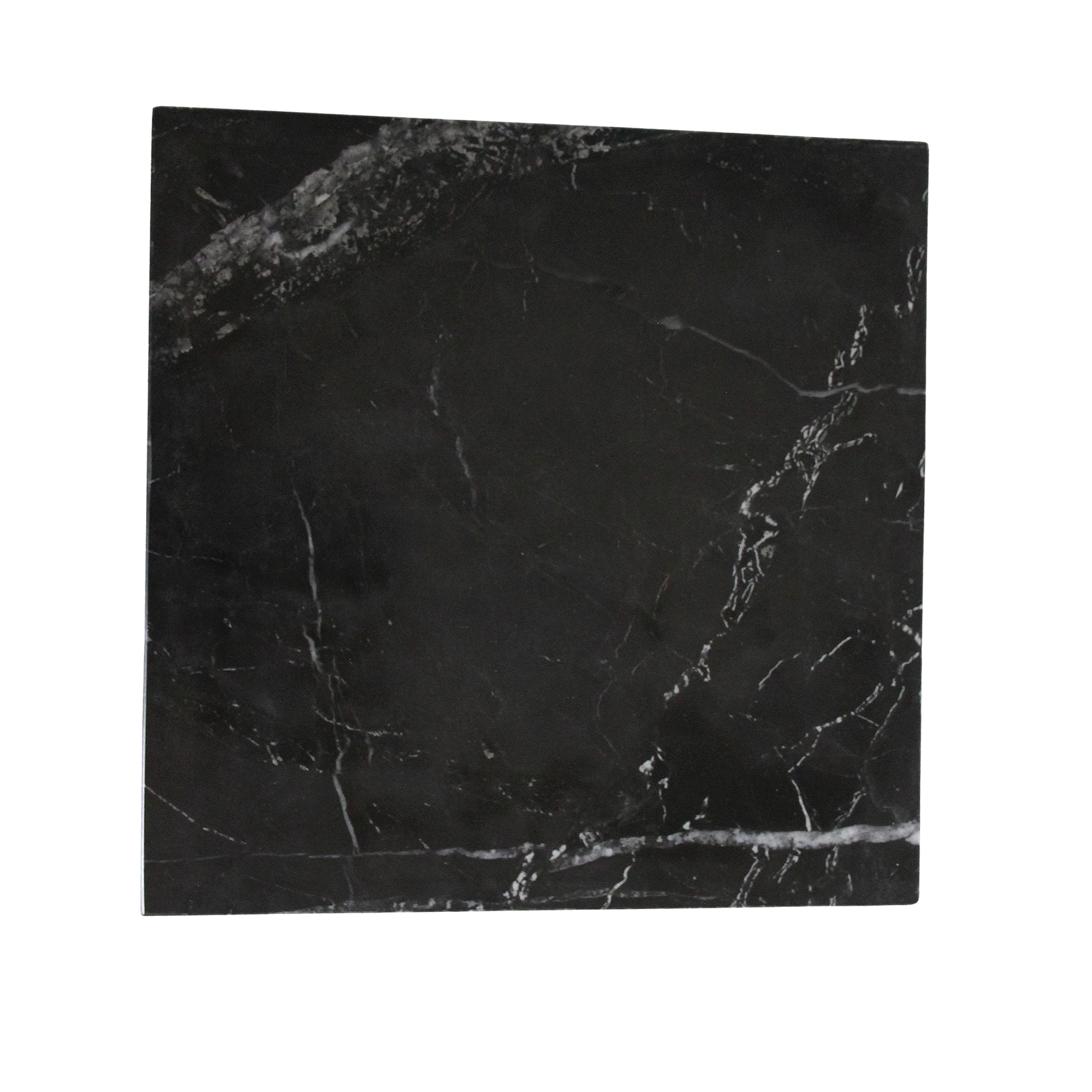 Kayu Living Shanghai black marble side table top with unique white veining and a square silhouette.
