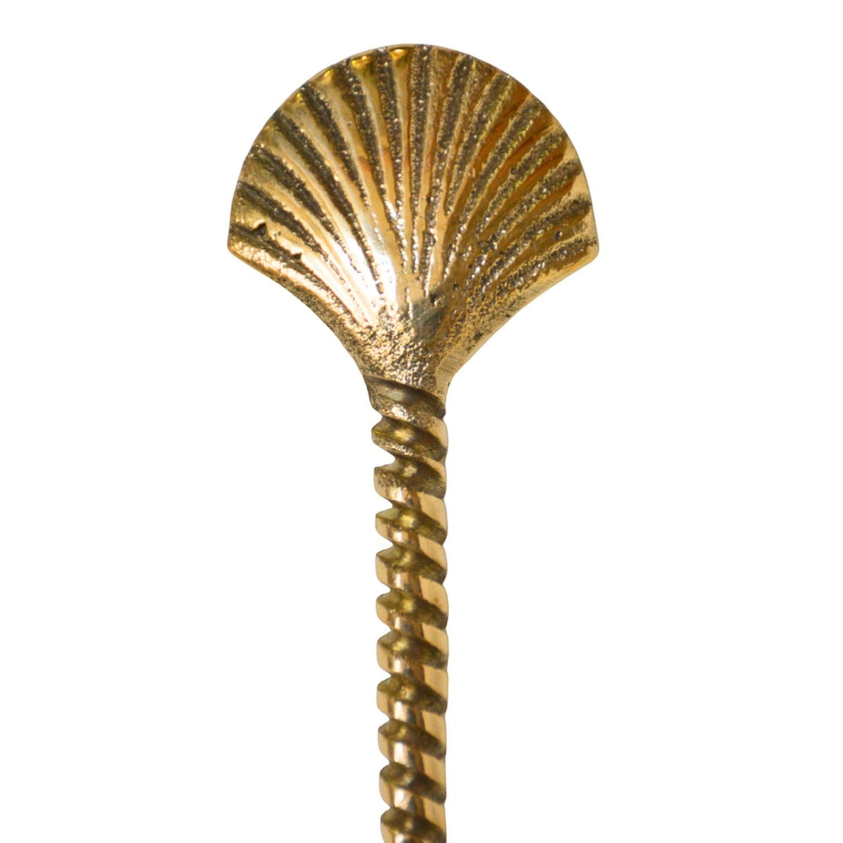 Kayu Living gold brass spoon with a detailed shell-shaped bowl and a decorative twisted handle