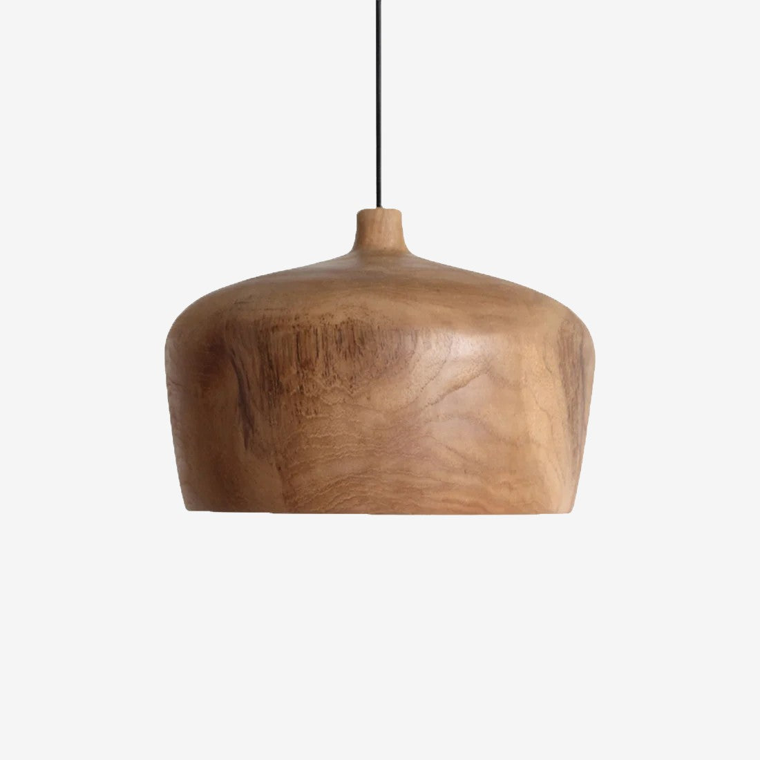 Kayu Living Sirocco dome pendant lamp crafted from natural Indonesian teak wood with a warm, modern round silhouette.