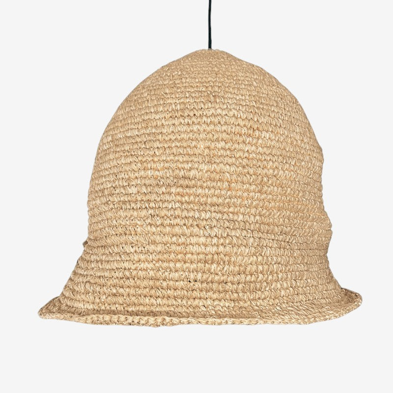 Kayu Living natural sisal pendant lamp with organic texture and warm tones, bell shape.