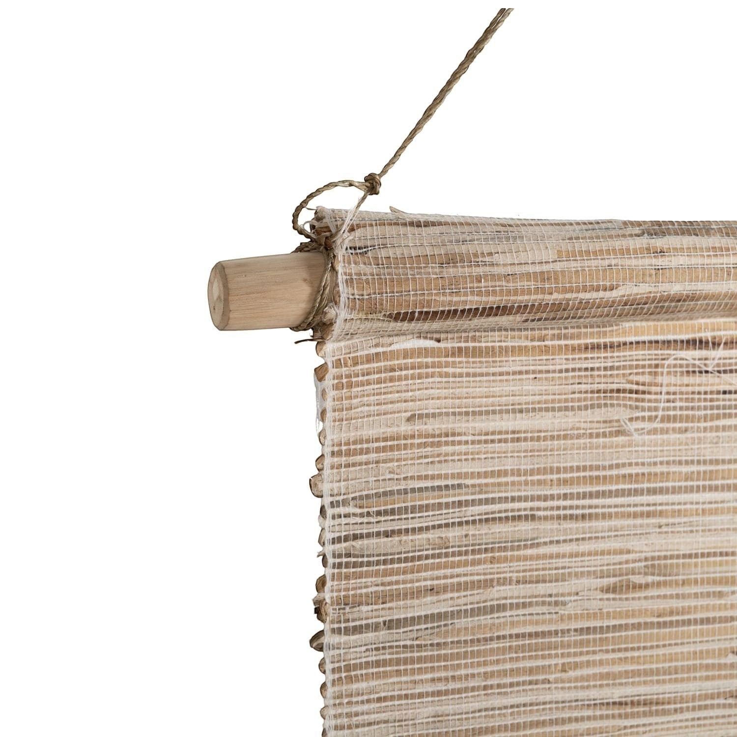 Kayu Living natural sisal wall hanging with wooden dowel and jute rope hanger. Rustic texture.