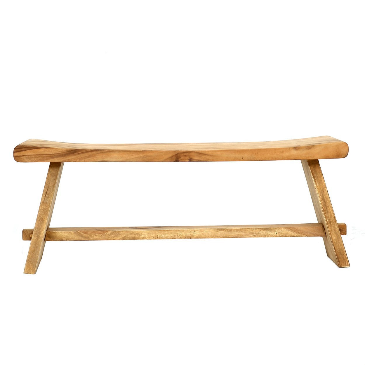 Kayu Living 120 cm handmade Suar wood bench with natural grain and minimalist design for indoor or outdoor use.