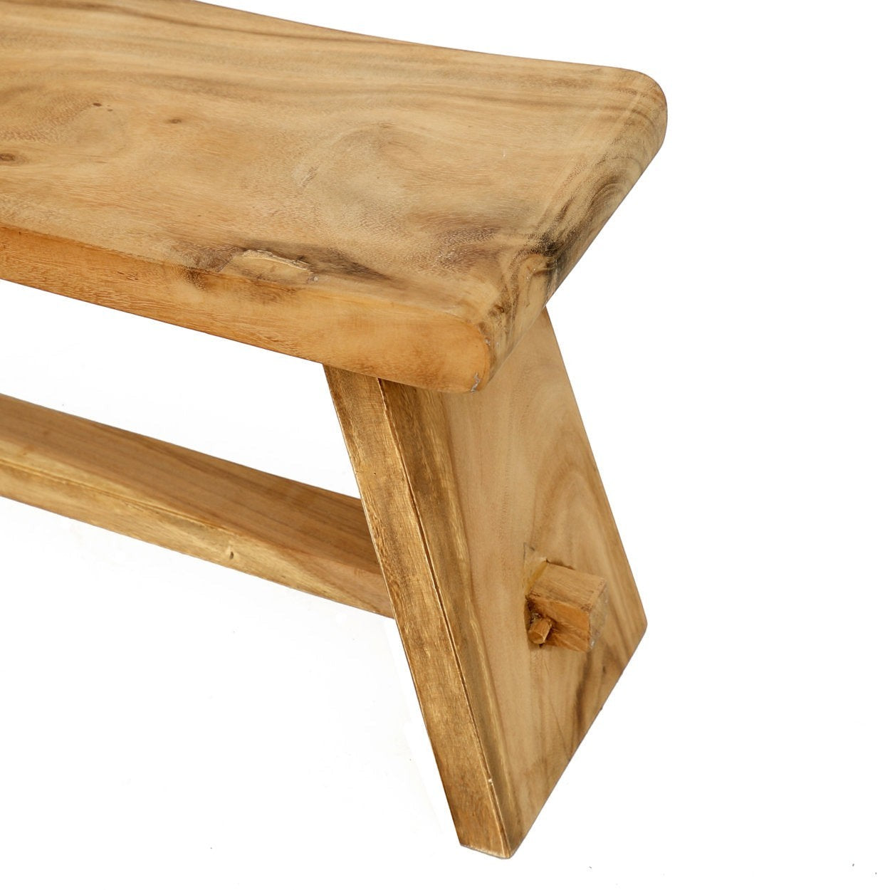 Kayu Living 120 cm handmade solid Suar wood bench with natural grain and warm tones for indoor or outdoor use.