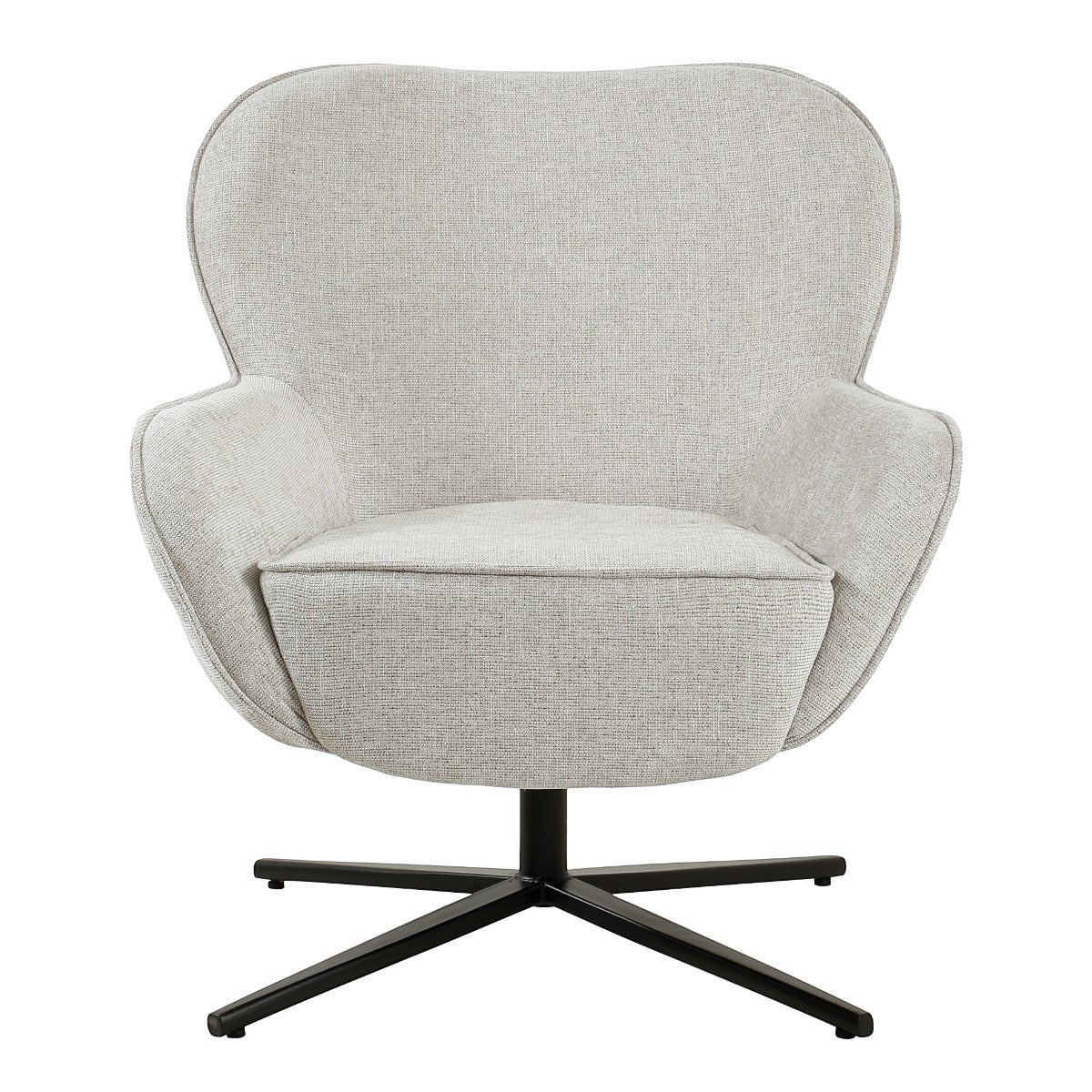 Kayu Living Sven Bisque swivel armchair in toffee fabric with a modern black metal cross base