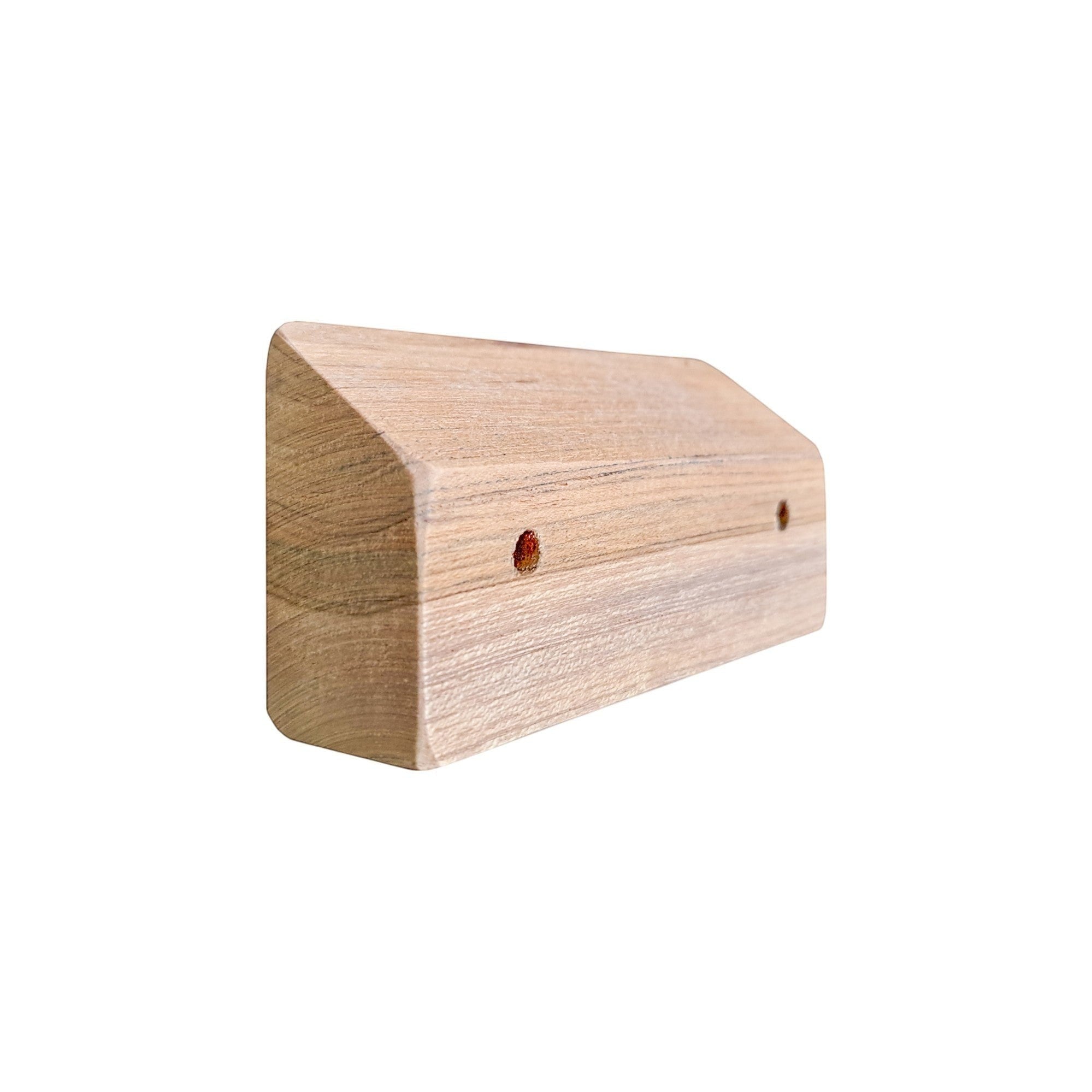 Kayu Living Umalas headboard in natural teak wood with a modern angled design and two pre-drilled holes.