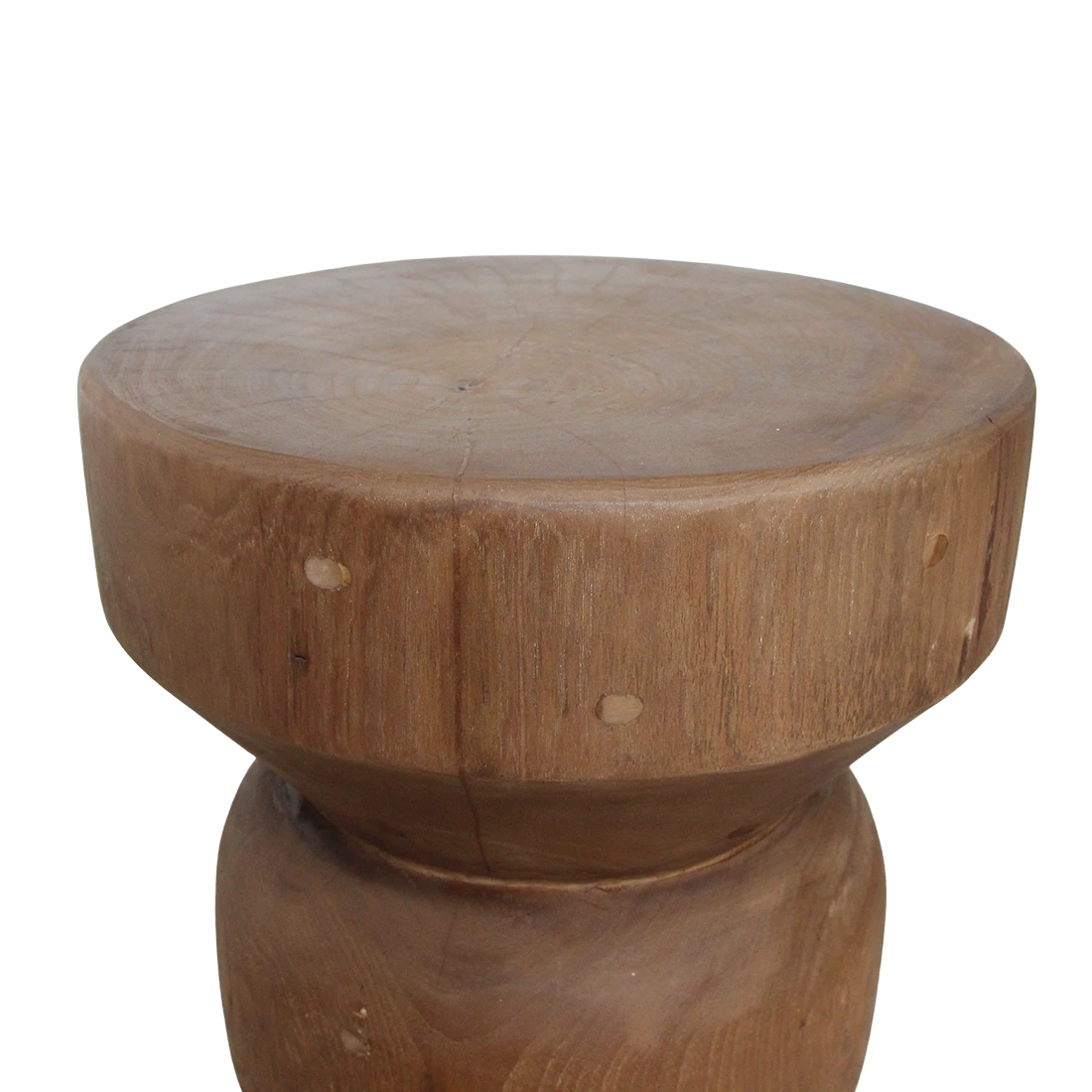 Kayu Living Forma Ritari handcrafted solid teak side table with a natural wood grain and geometric stacked design.