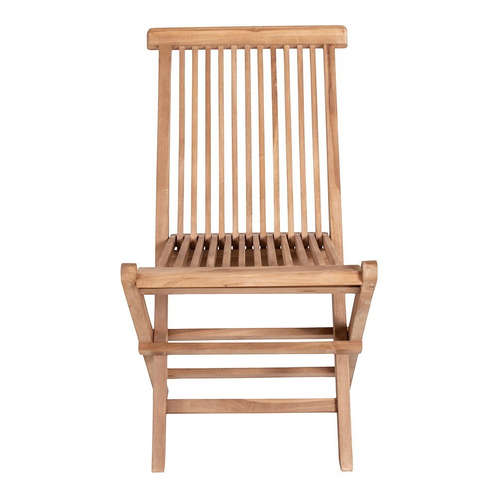 Kayu Living Toledo natural teak wood dining chair with a slatted backrest and foldable design