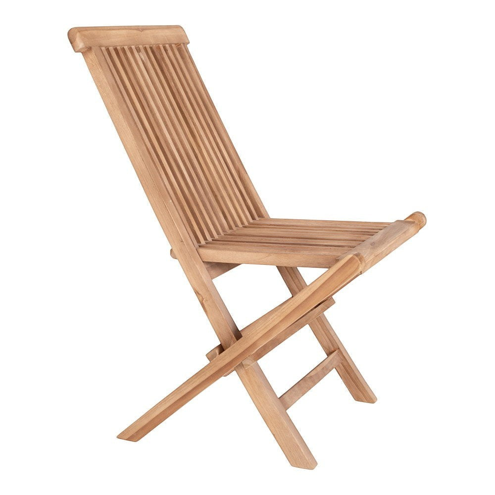 Kayu Living Toledo natural teak wood folding dining chair with slatted back and seat design.