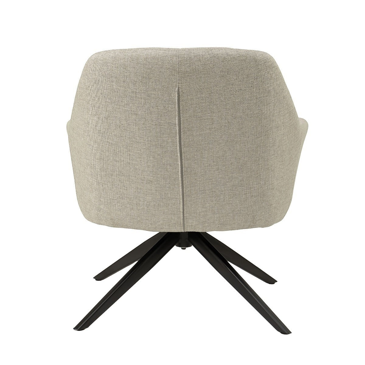 Back view of Kayu Living Tom swivel chair in beige fabric with a black metal star base on a white background