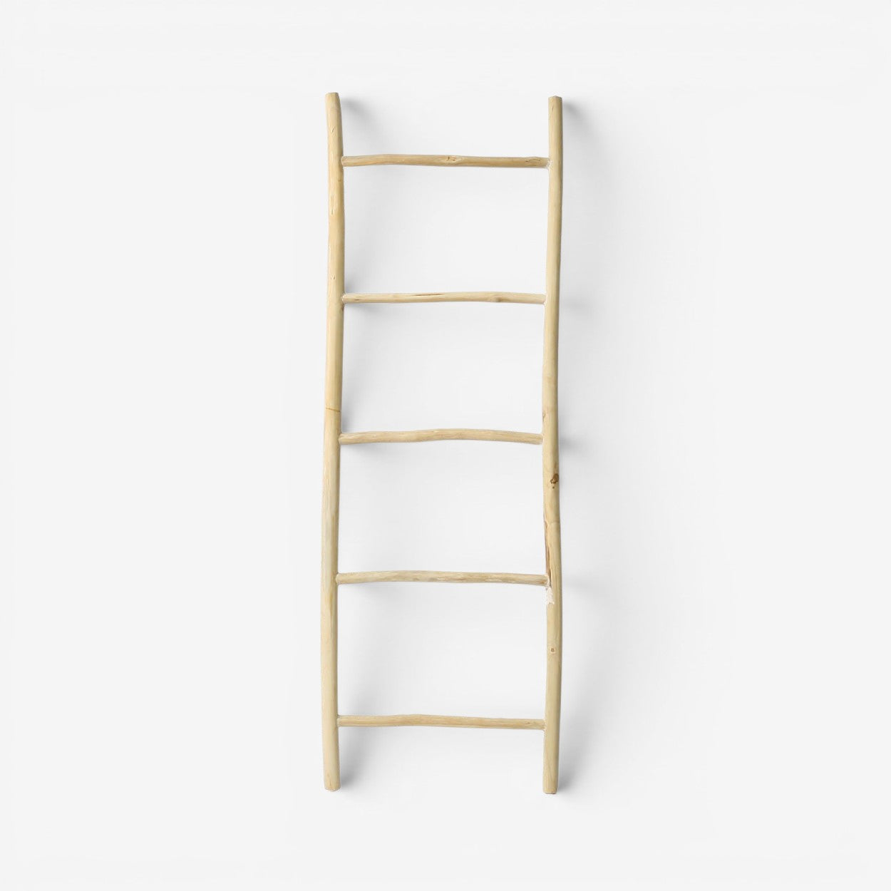 Kayu Living Tulum teak wood decorative ladder in a natural finish for towels or throws, 165 cm tall.