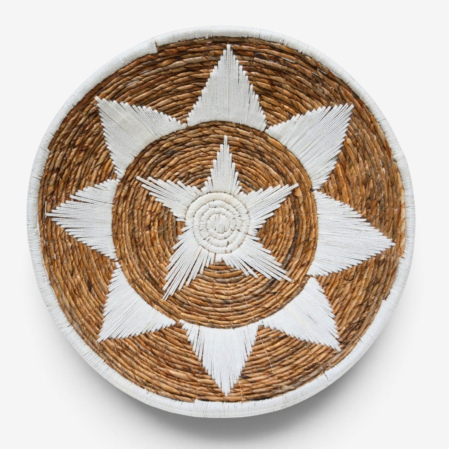 Kayu Living Uluwatu XL handmade banana leaf and cotton wall basket with a brown and white star pattern