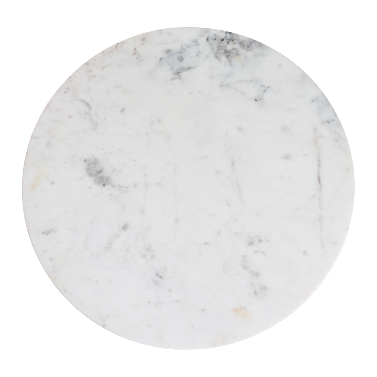 Kayu Living white marble side table top with natural grey veining in a circular shape